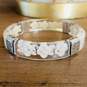 Brighton Clear Lucite 3-D Orchid Floral Bracelet Bangle